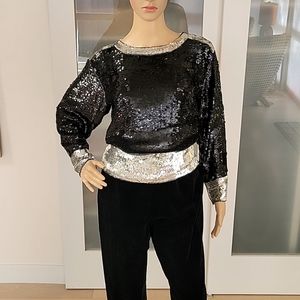 Vintage YVES SAINT LAURENT RIVE GAUCHE Top Embroidered with Sequins Circa 1980